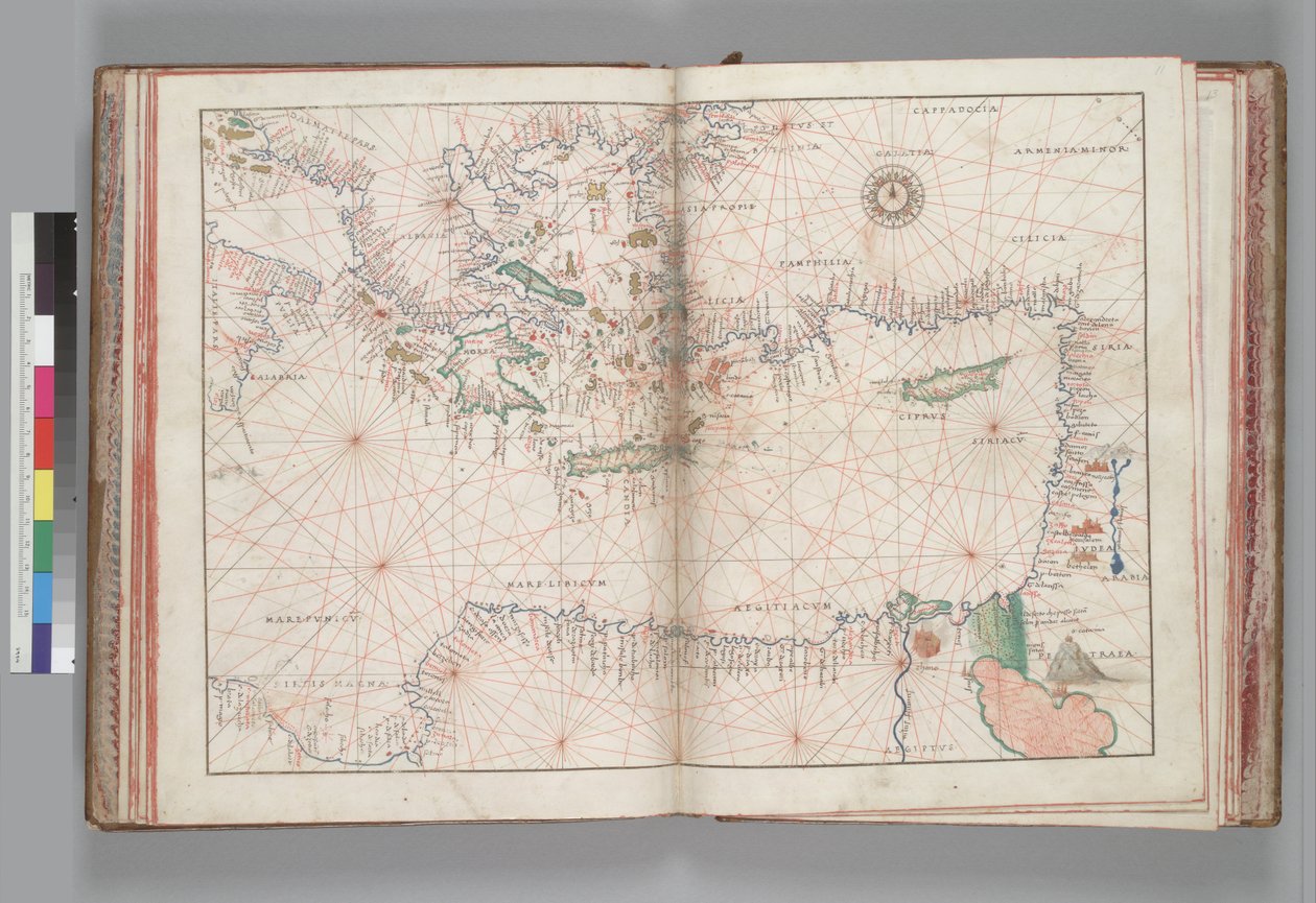 A Földközi -tenger keleti része és az Égei -tenger. Battista Agnese, PORTOLAN ATLAS (Olaszország, kb. 1550) alkotó: Battista Agnese