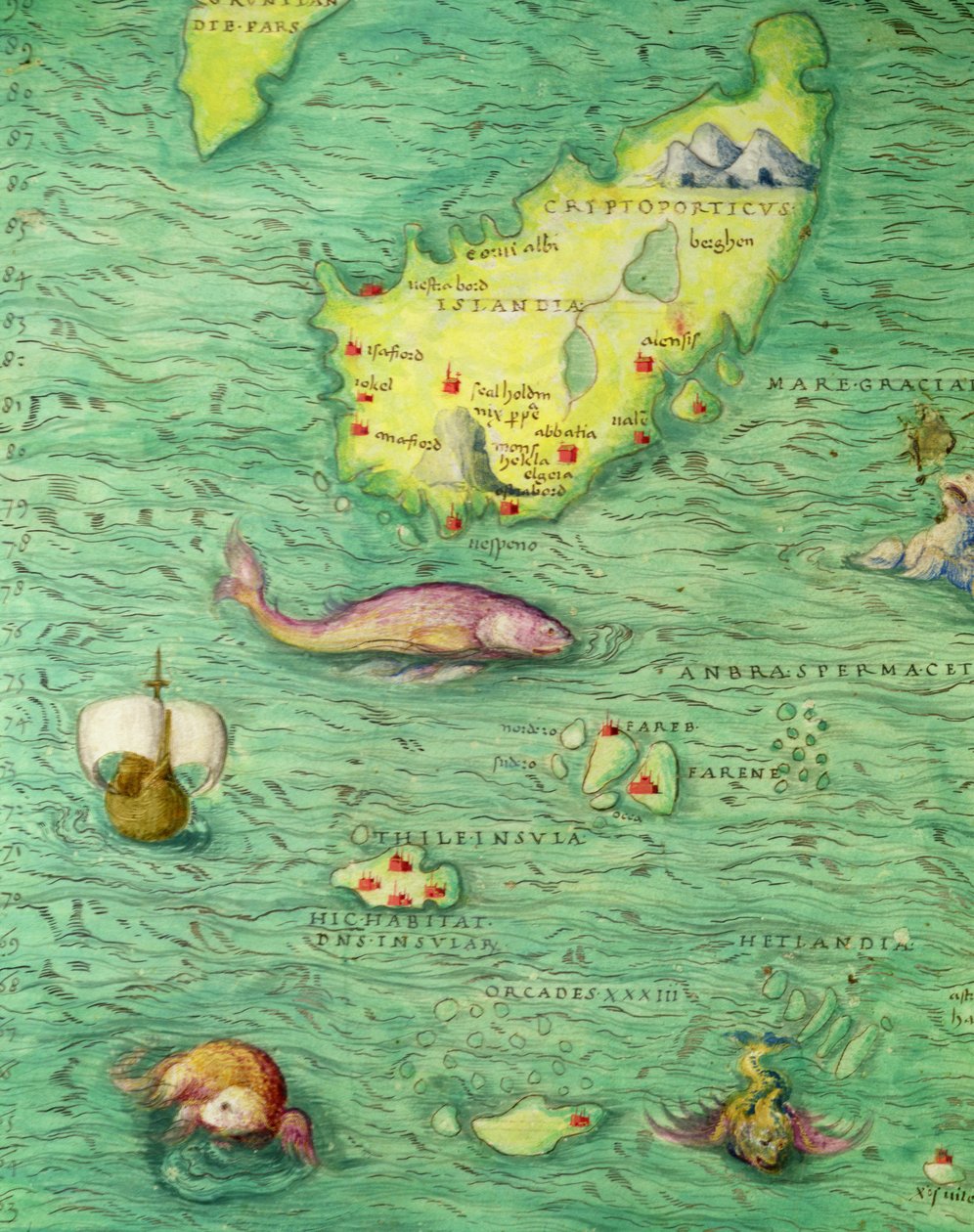 Izland, a 33 térképből álló világatlaszból, Velence, 1553. szeptember 1. (tinta pergamenre) (részlet a 330951-ből) alkotó: Battista Agnese