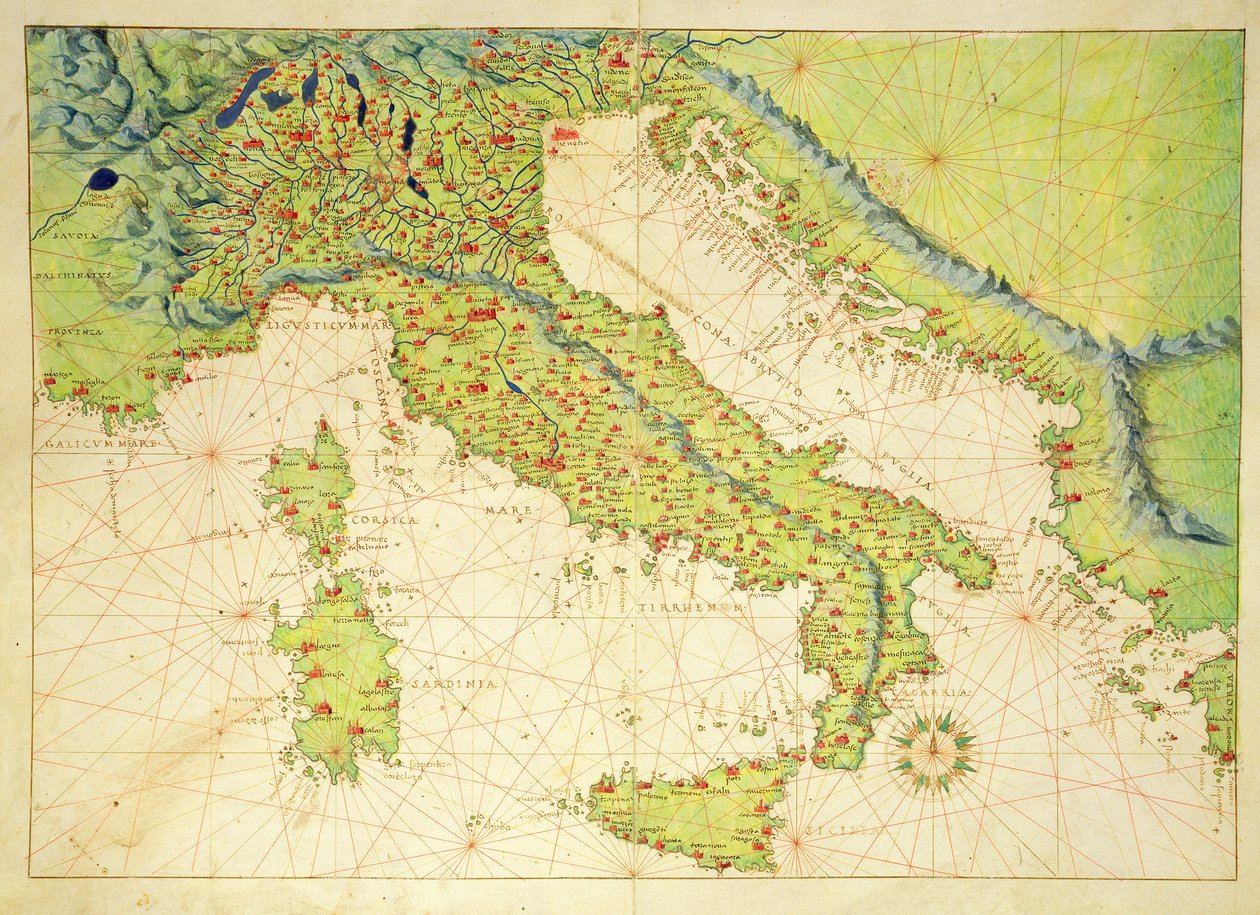Olaszország, a világ atlaszából 33 térképen, Velence, 1553. szeptember 1. (tinta pergamen) alkotó: Battista Agnese