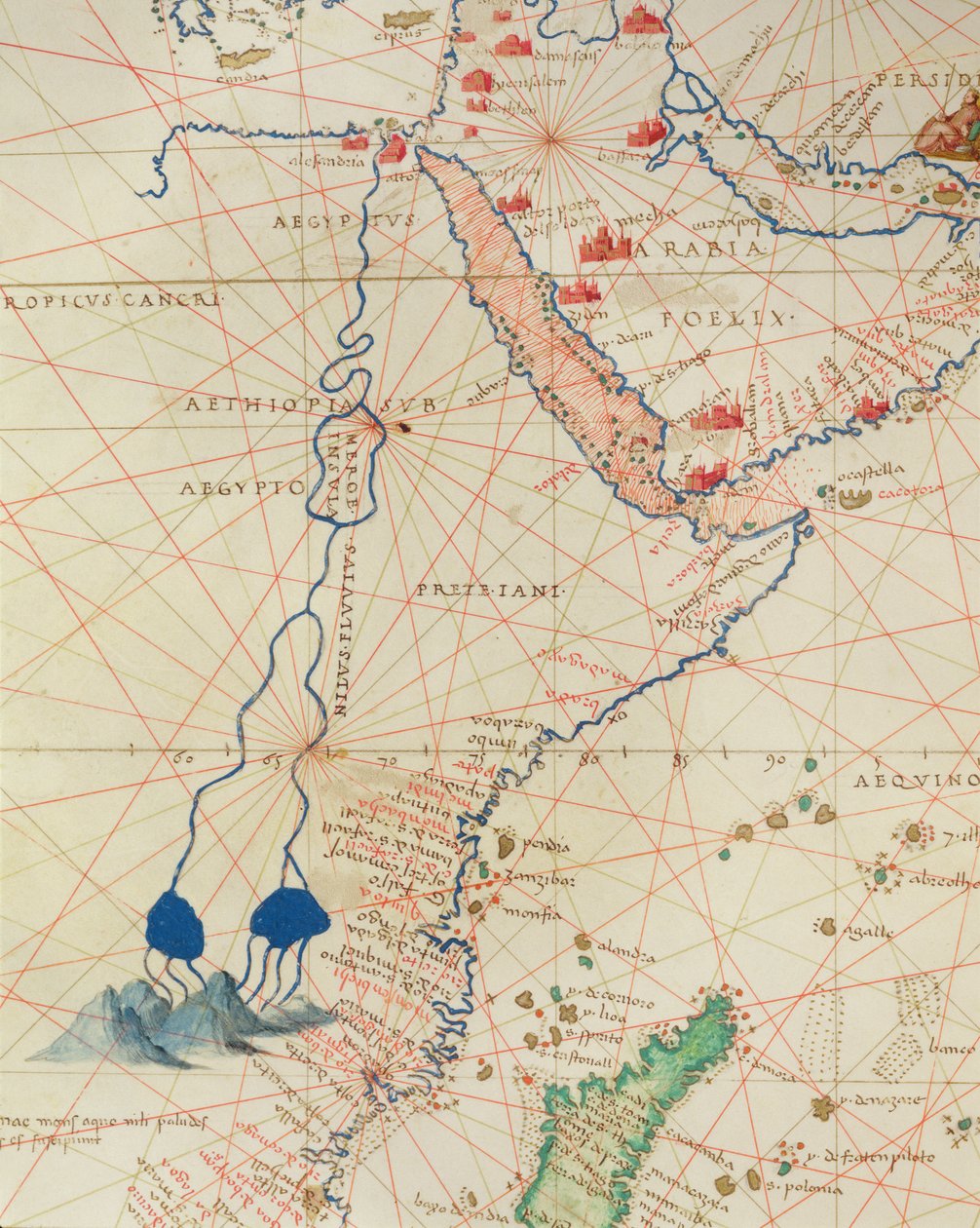 Afrika része, a világ atlaszából a 33 térképen, Velence, 1553. szeptember 1. (tinta pergamen) (részlet a 330955-ből) alkotó: Battista Agnese