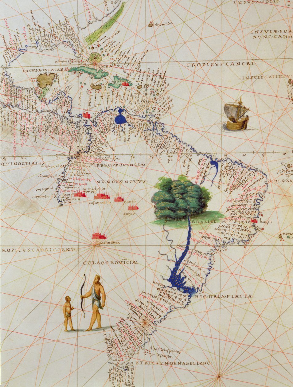 Dél-Amerika, a világ atlaszából 33 térképen, Velence, 1553. szeptember 1. (tinta pergamen) (részlet a 330959. számból) alkotó: Battista Agnese