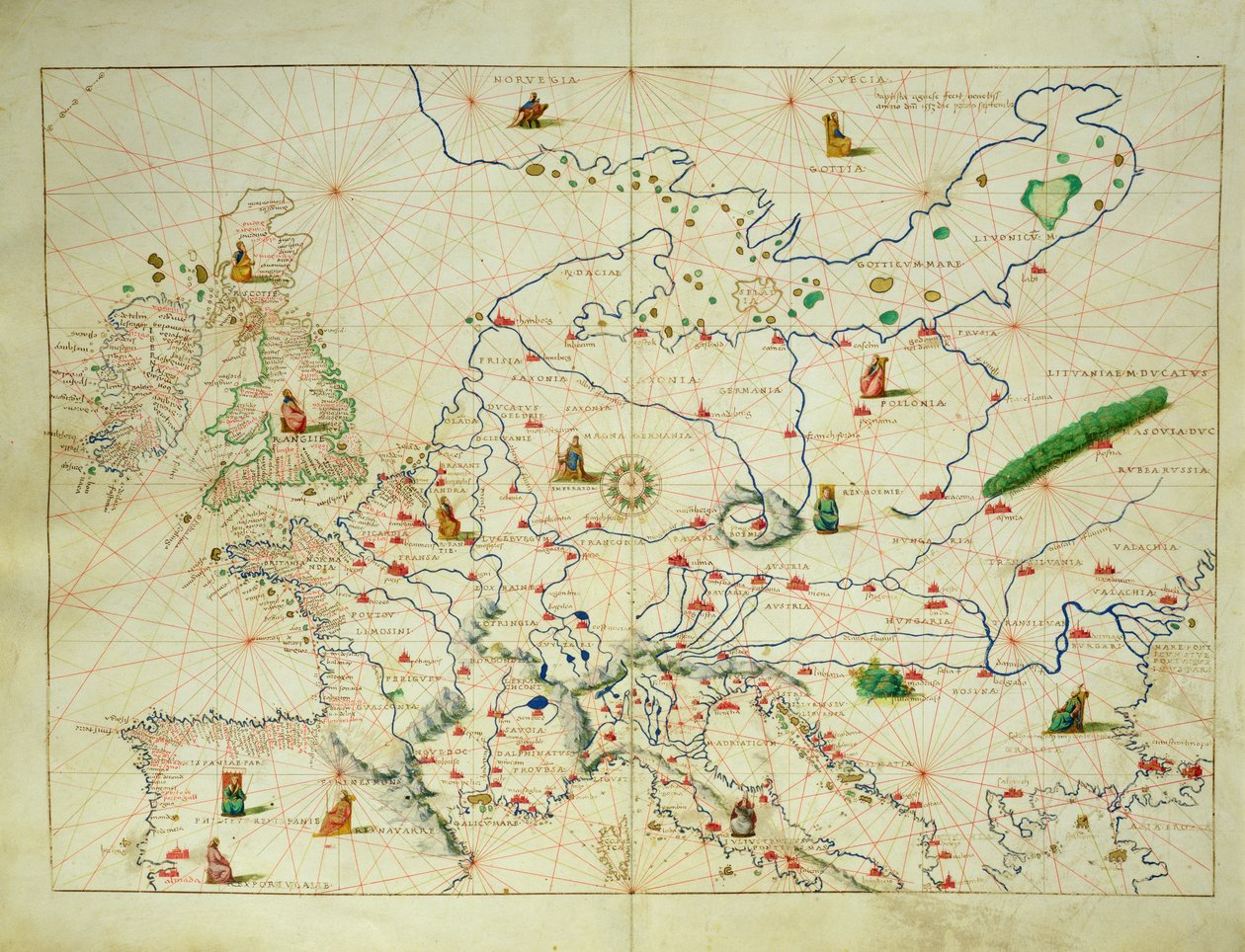 Az európai kontinens a világ atlaszából 33 térképen, Velence, 1553. szeptember 1. (tinta pergamen) (lásd még: 330950) alkotó: Battista Agnese