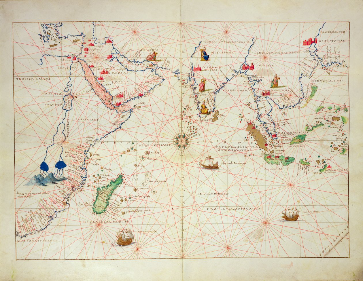 Az Indiai-óceán, a világ atlaszából 33 térképen, Velence, 1553. szeptember 1. (tinta pergamen) (lásd még: 330956) alkotó: Battista Agnese