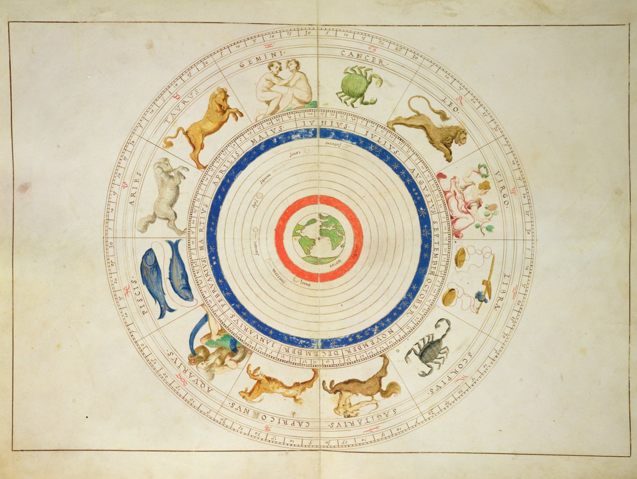 Zodiákus naptár, a világ atlaszából 33 térképen, Velence, 1553. szeptember 1. (tinta pergamen) alkotó: Battista Agnese
