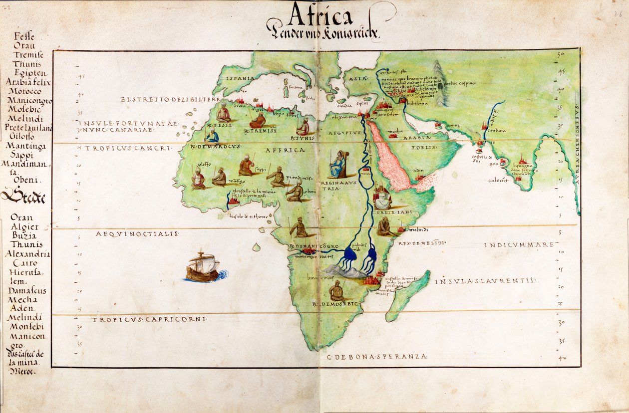 Afrika, India és a Földközi-tenger vellumtérképe alkotó: Battista Agnese