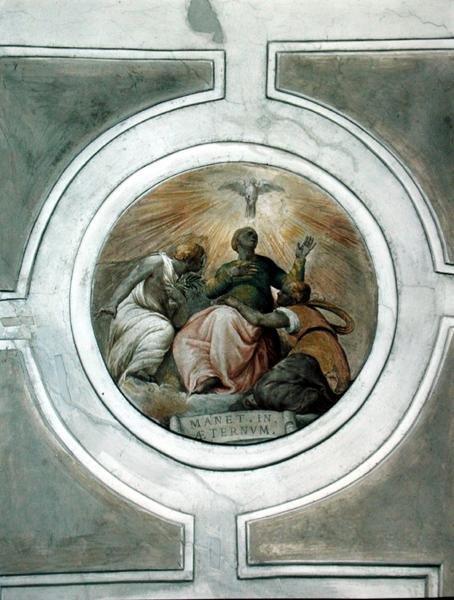 Az egyik erény ábrázolása, részlet a Grimani-kápolna mennyezetéről (freskó) alkotó: Battista Franco