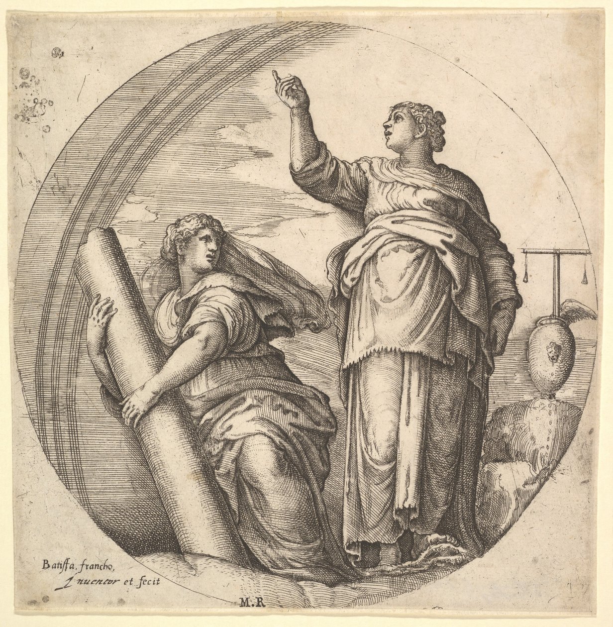 Fortitude and Justice, allegorikus kompozíció kerek formátumban, Fortitude g...-vel, kb. 1530-61. alkotó: Battista Franco Veneziano