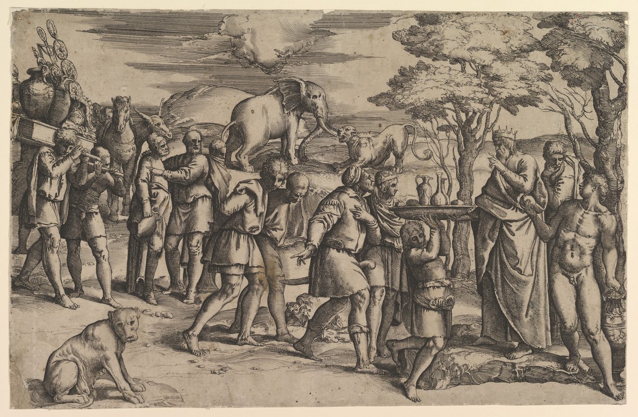 Melkisédek kenyeret és bort kínál Ábrahámnak, kb. 1547. alkotó: Battista Franco Veneziano