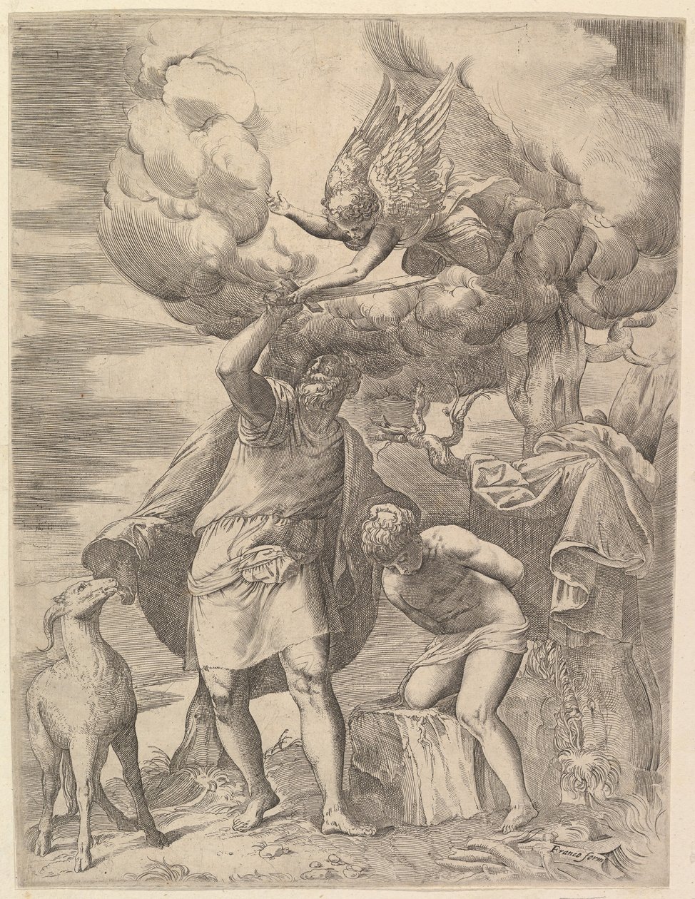 Az Angyal Ábrahám karjában marad, 1552 után. alkotó: Battista Franco Veneziano