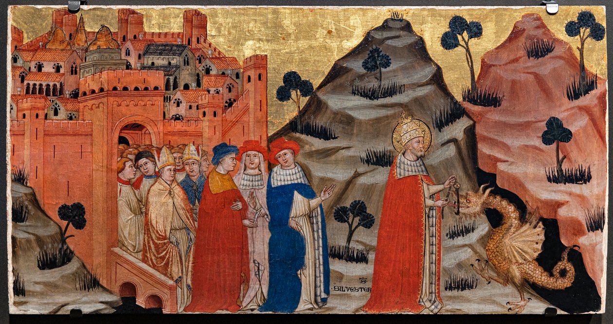 Szent Szilveszter pápa legyőzi a tarpeian rock sárkányát (tempera a panelen) alkotó: Battista da Vicenza