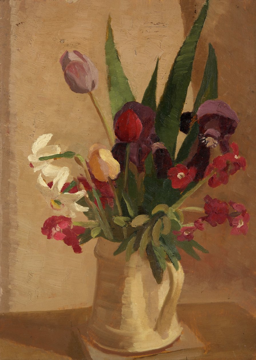 Tulipánok, falvirágok és nárcisz (olaj a fedélzeten) alkotó: Beatrice H. Budgett