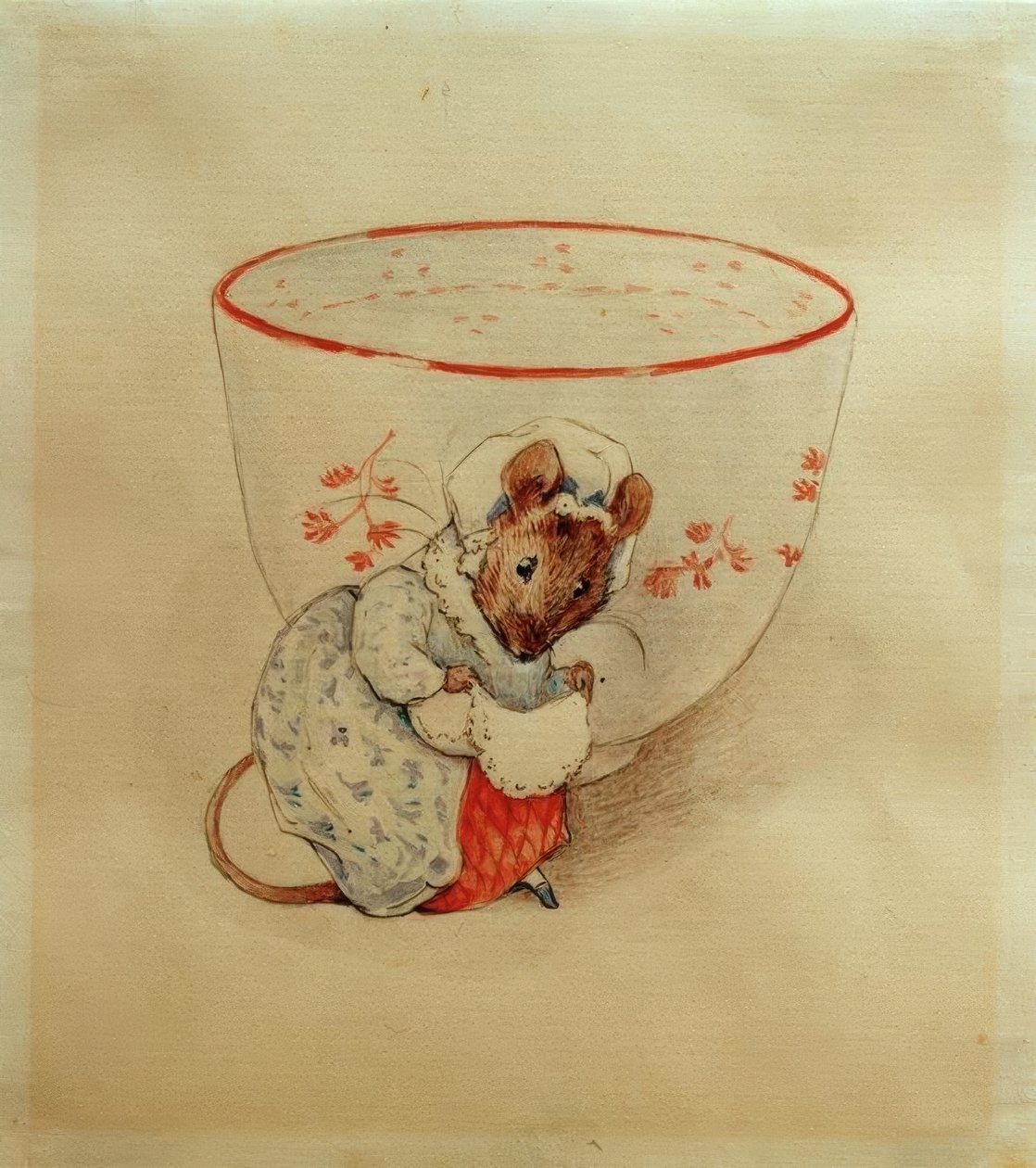 Frau Maus kuncog egy teáscsésze előtt alkotó: Beatrix Potter