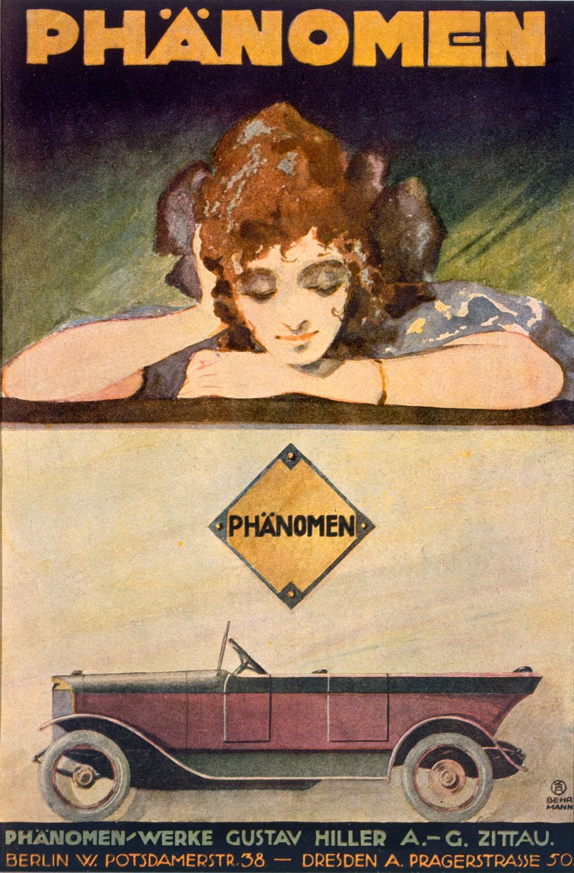 A Phanomen autó reklámja, 1907-27 alkotó: Behrmann