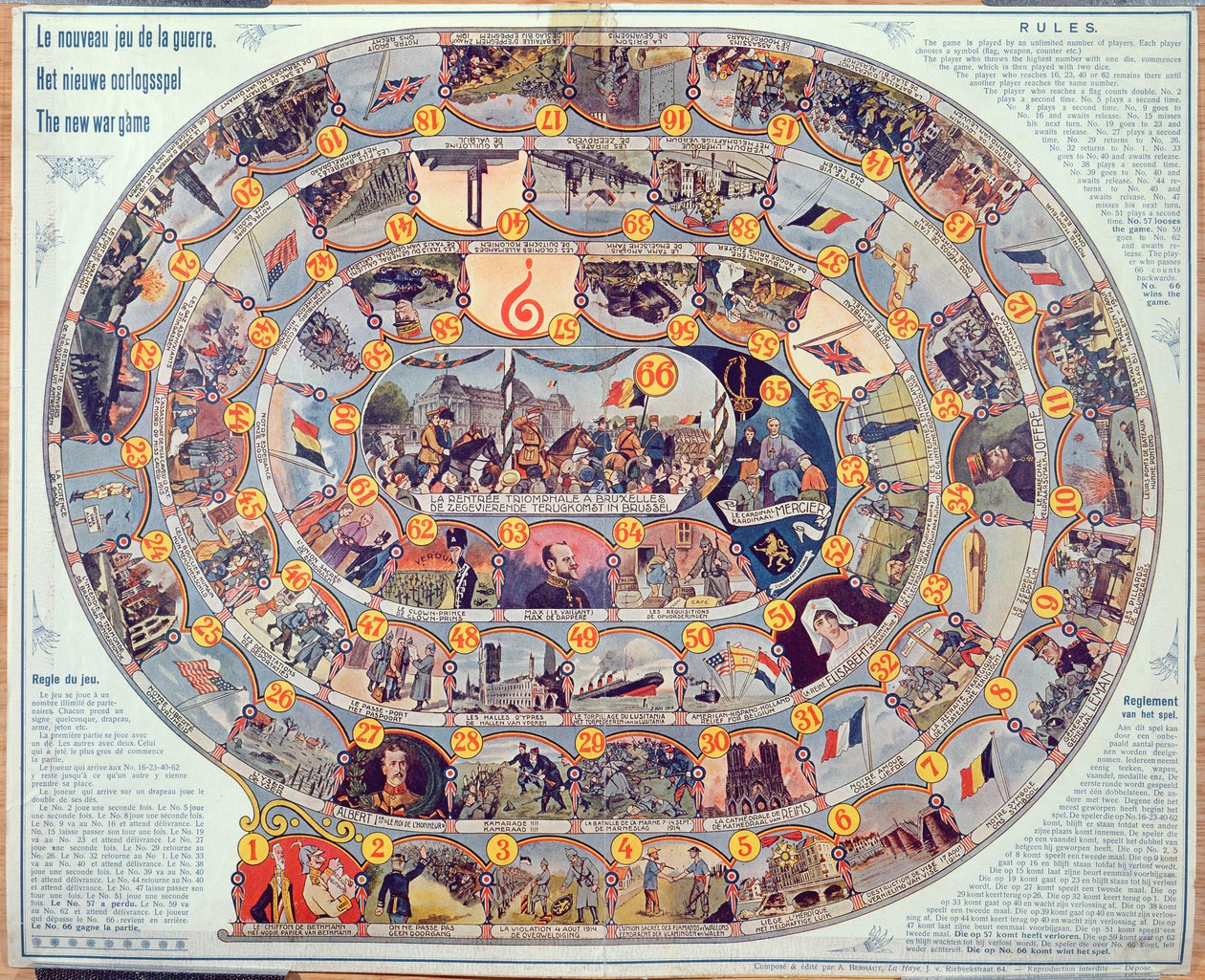 Társasjáték eseményekről és az 1. világháború fejlődéséről Belgiumban, 1918-1919 körül alkotó: Belgian School