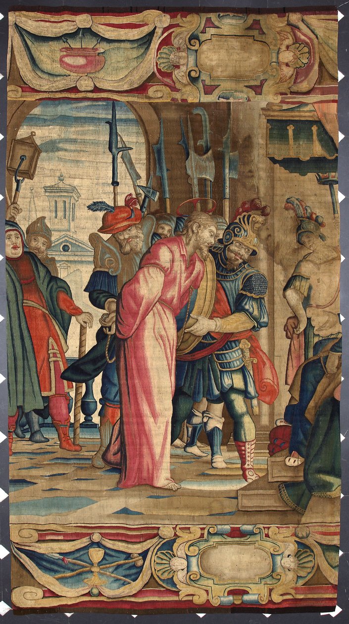 Krisztus és Poncius Pilátus brüsszeli gyárban készült kárpit. 16. századi gének, Musei di Strada Nuova alkotó: Belgian School