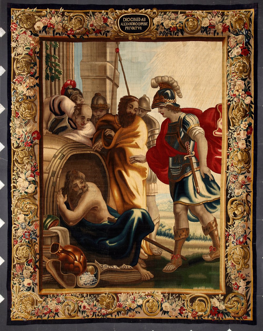 Diogén és Nagy Sándor: Diogén szinopéi görög filozófus (i. e. 413-327) és Nagy Sándor király (i. e. 356-323) találkozása a hordójában, Korinthoszban. Amikor a hódító megkérdezte tőle, hogy mit akar, Diogene azt válaszolta: "Vegyél le egy kicsit a napomról" alkotó: Belgian School