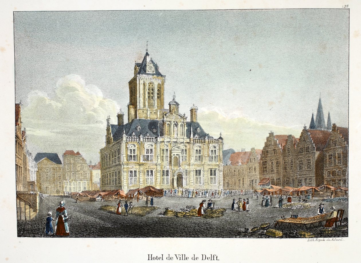 Hotel de Ville de Delft, 1895 körül (photochrom) alkotó: Belgian School