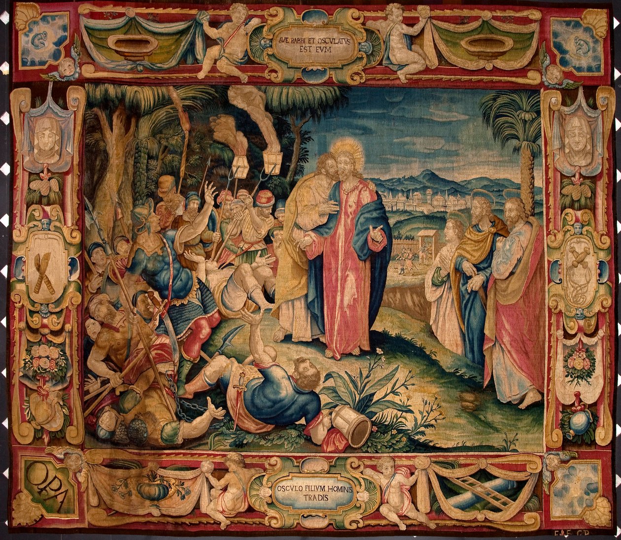 Júdás csókja. A brüsszeli manufaktúrában készült gobelin. 16. század Genezis, Musei di Strada Nuova alkotó: Belgian School