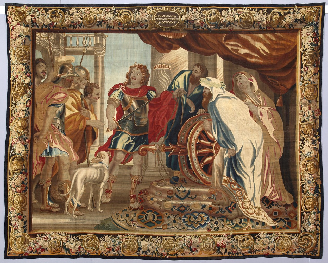 Nagy Sándor király átvágja a gordiuszi csomót. A brüsszeli manufaktúrákban készült gobelin. XVI. századi Genezis, Musei di Strada Nuova alkotó: Belgian School