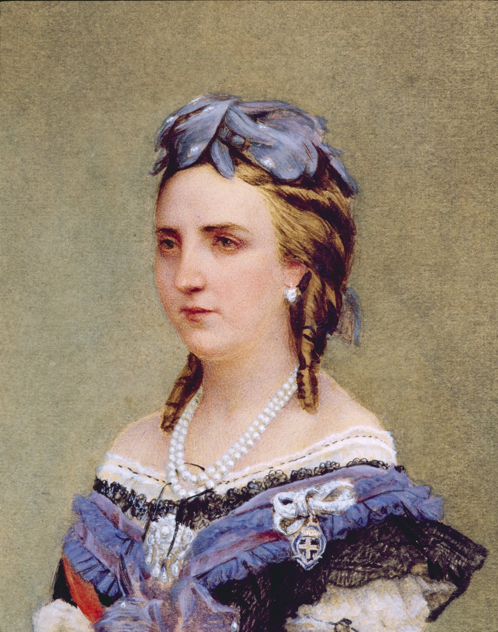 Szász-Cobourg-Gotha Charlotte (1840-1927) belga hercegnő és mexikói császárnő portréja (wc papíron) (részlet) alkotó: Belgian School