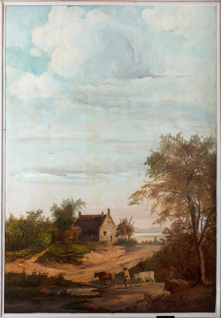 Hátul a második hátsó szoba, tárgyaló, falfestmények klasszikus stílusú vidéki jelenetekkel, valószínűleg 1810 körül, 7. jelenet alkotó: Belgian School
