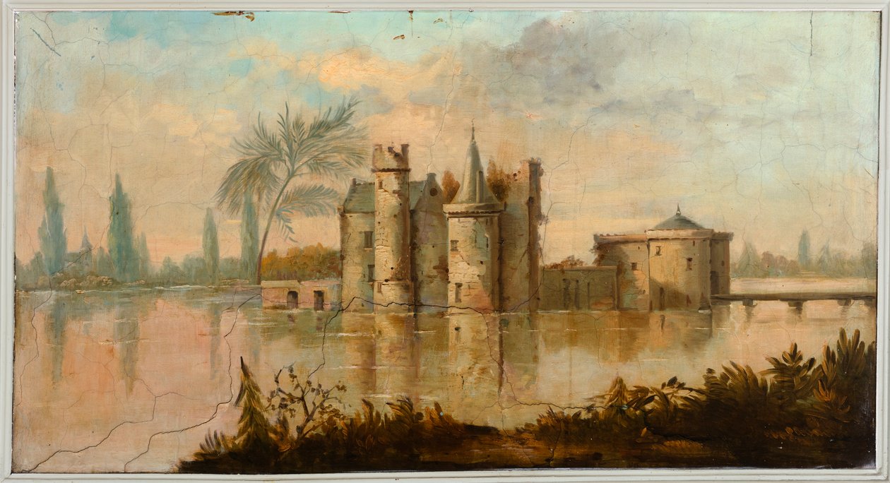 Hátul a második hátsó szoba, tárgyaló, falfestmények klasszikus stílusú vidéki jelenetekkel, valószínűleg 1810 körül, 4. jelenet alkotó: Belgian School