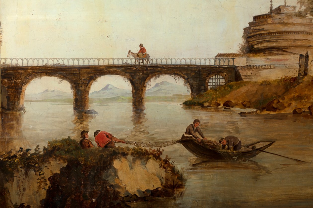 Hátul a második hátsó szoba, tárgyaló, falfestmények klasszikus stílusú vidéki jelenetekkel, valószínűleg 1810 körül, 2. jelenet alkotó: Belgian School