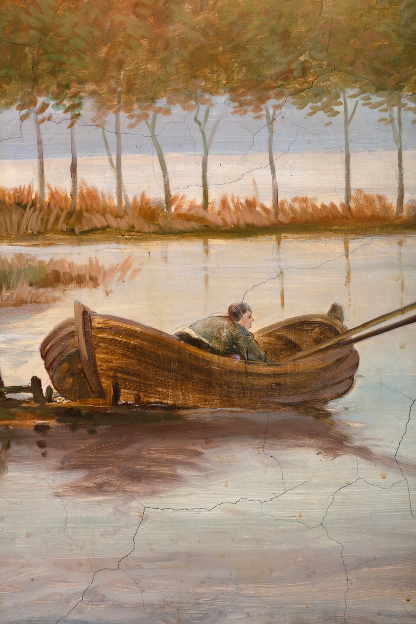 Hátul a második hátsó szoba, tárgyaló, falfestmények klasszikus stílusú vidéki jelenetekkel, valószínűleg 1810 körül, 3. jelenet alkotó: Belgian School