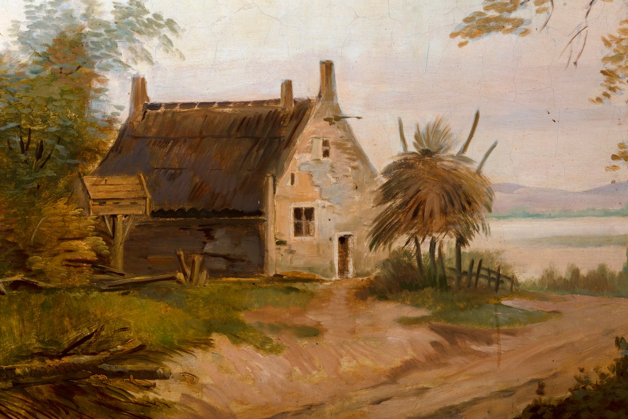 Hátul a második hátsó szoba, tárgyaló, falfestmények klasszikus stílusú vidéki jelenetekkel, valószínűleg 1810 körül, 7. jelenet alkotó: Belgian School