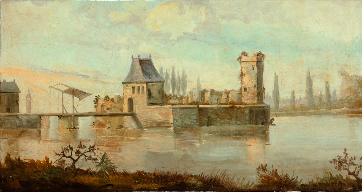 Hátul a második hátsó szoba, tárgyaló, falfestmények klasszikus stílusú vidéki jelenetekkel, valószínűleg 1810 körül, 6. jelenet alkotó: Belgian School