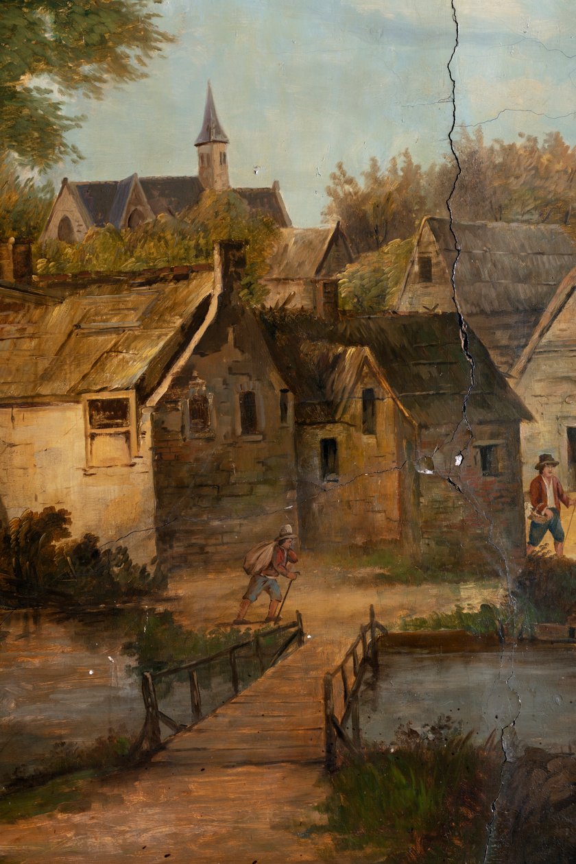 Hátul a második hátsó szoba, tárgyaló, falfestmények klasszikus stílusú vidéki jelenetekkel, valószínűleg 1810 körül, 3. jelenet alkotó: Belgian School