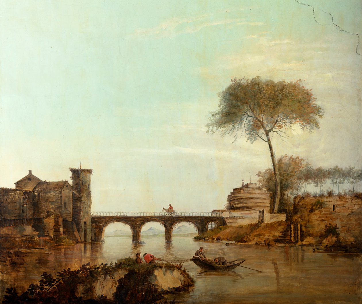 Hátul a második hátsó szoba, tárgyaló, falfestmények klasszikus stílusú vidéki jelenetekkel, valószínűleg 1810 körül, 2. jelenet alkotó: Belgian School
