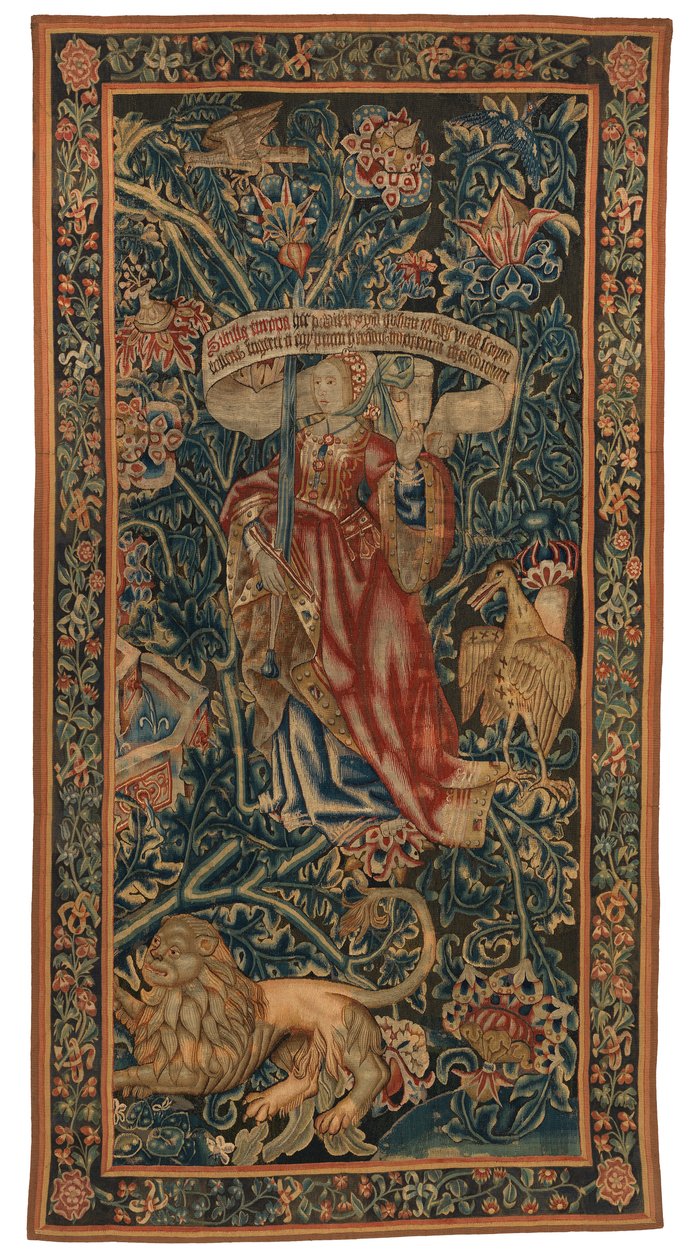 Gobelin, Sibylla Europa (az egyik a hat szibilla készletéből, amelyek 46.134-től 45.139-ig terjednek), „The Rothamsted Tapestries” néven. Made in Flandria, Tournai vagy Brüsszel, Belgium, 1530 körül (gyapjú) alkotó: Belgian School