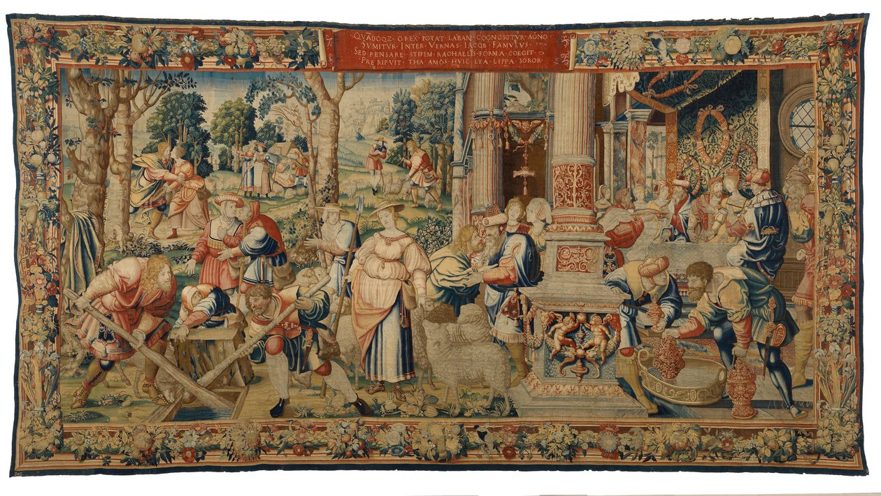 Gobelin, Lábán, Jákob és Ráhel története, Genesis XXIX, készült Brüsszelben, Belgiumban, 1530 körül (gyapjú és selyem) alkotó: Belgian School