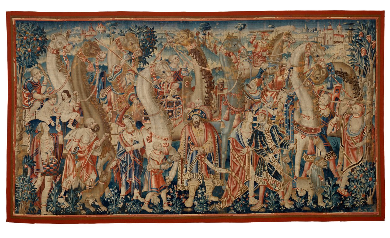 Gobelin, The Camel Caravan, az „India meghódítása” sorozatból, Tournaiból, 1510 körül (gyapjú és selyem) alkotó: Belgian School