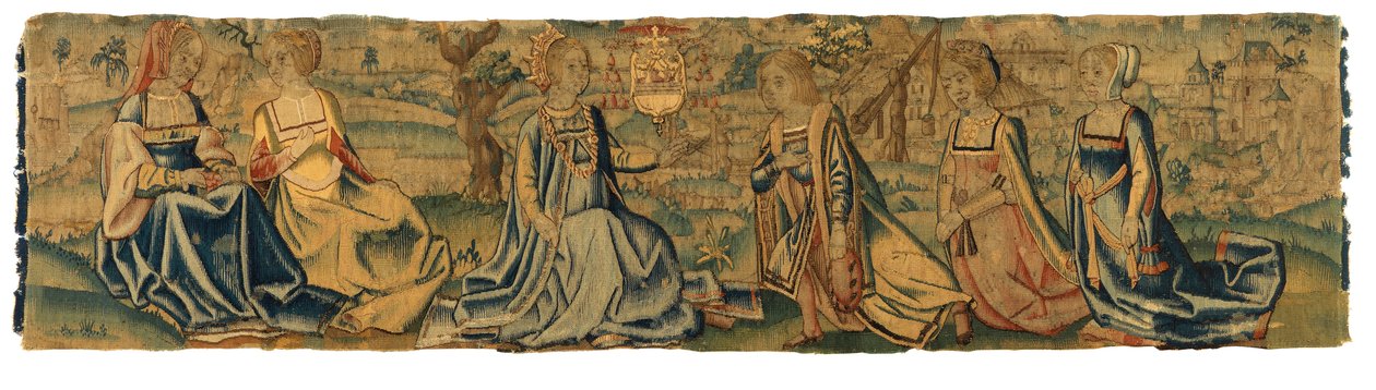 Gobelin, The Princess and her Wooer, esetleg Brüsszelből (gyapjú és selyem) alkotó: Belgian School