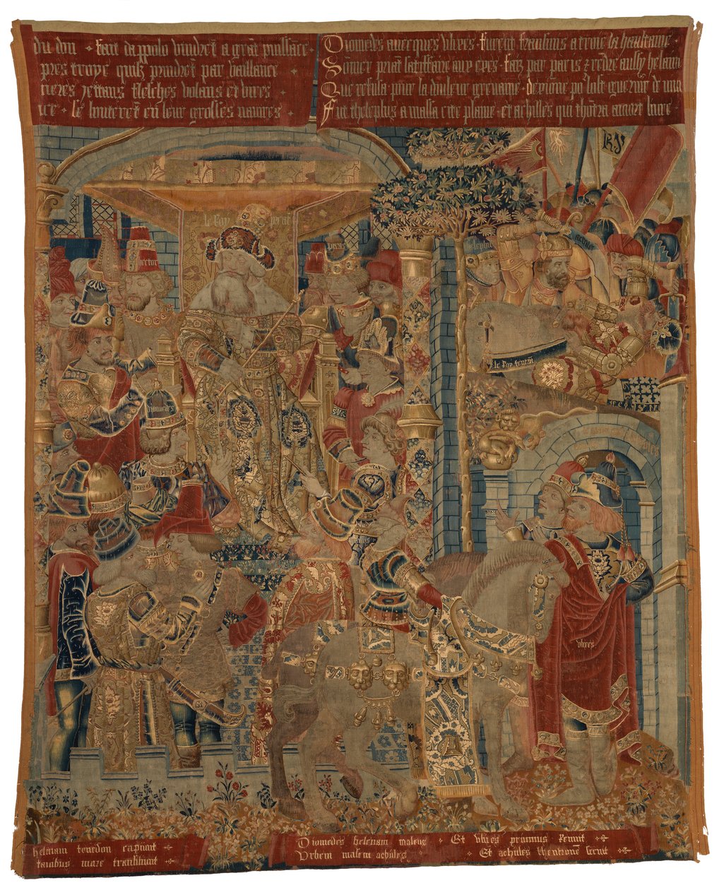 Tapestry, Three Scenes from the Trojan War, or Ulysses and Diomedes as Ambassadors at the Court of King Priam, Claiming the Return of Helen, made in Tournai alkotó: Belgian School
