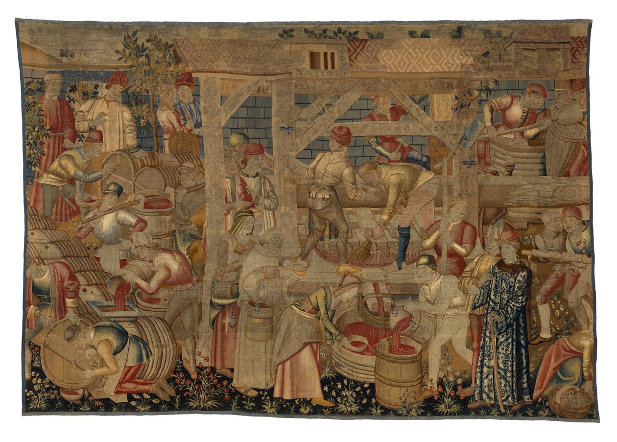 Borpréselőket ábrázoló kárpit, Tournai, 1460-70 körül (gyapjú) alkotó: Belgian School