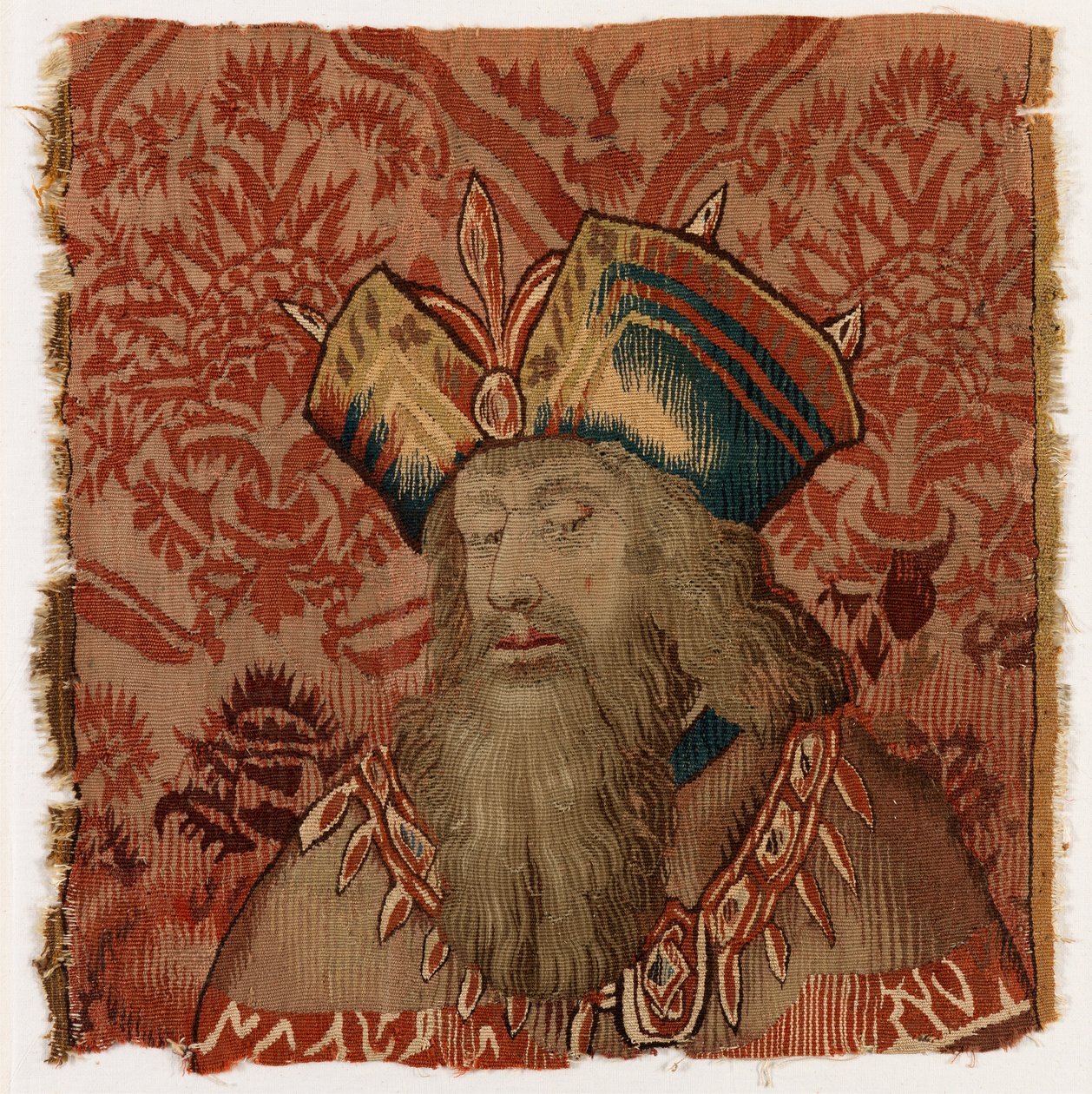 Tapestry panel depicting the head of a Priest or King, made possibly in Tournai, Belgium, possibly early 16th century (wool) alkotó: Belgian School