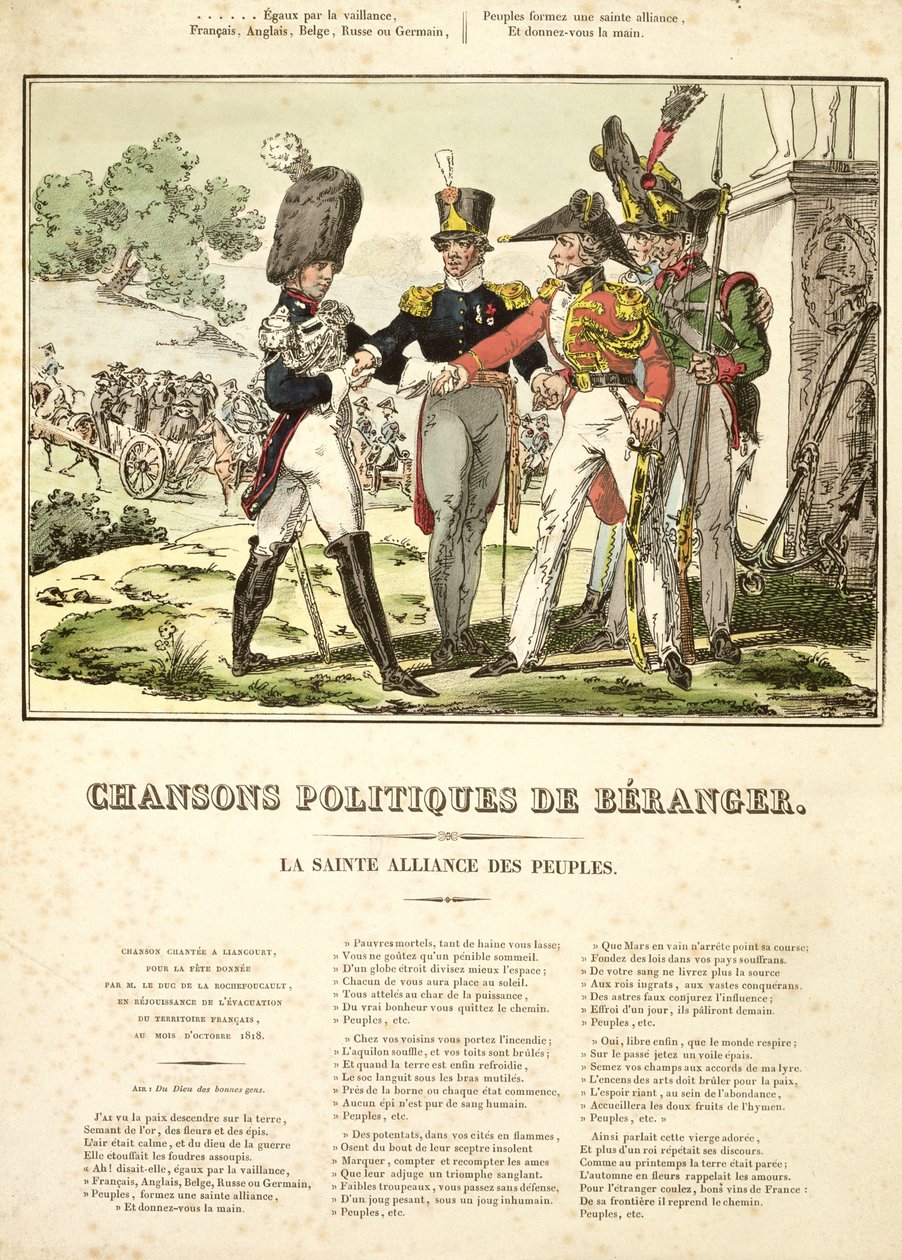 A Nemzetek Szent Szövetsége, a Chansons Politiques de Berangerből, 1815-1818 alkotó: Belgian School