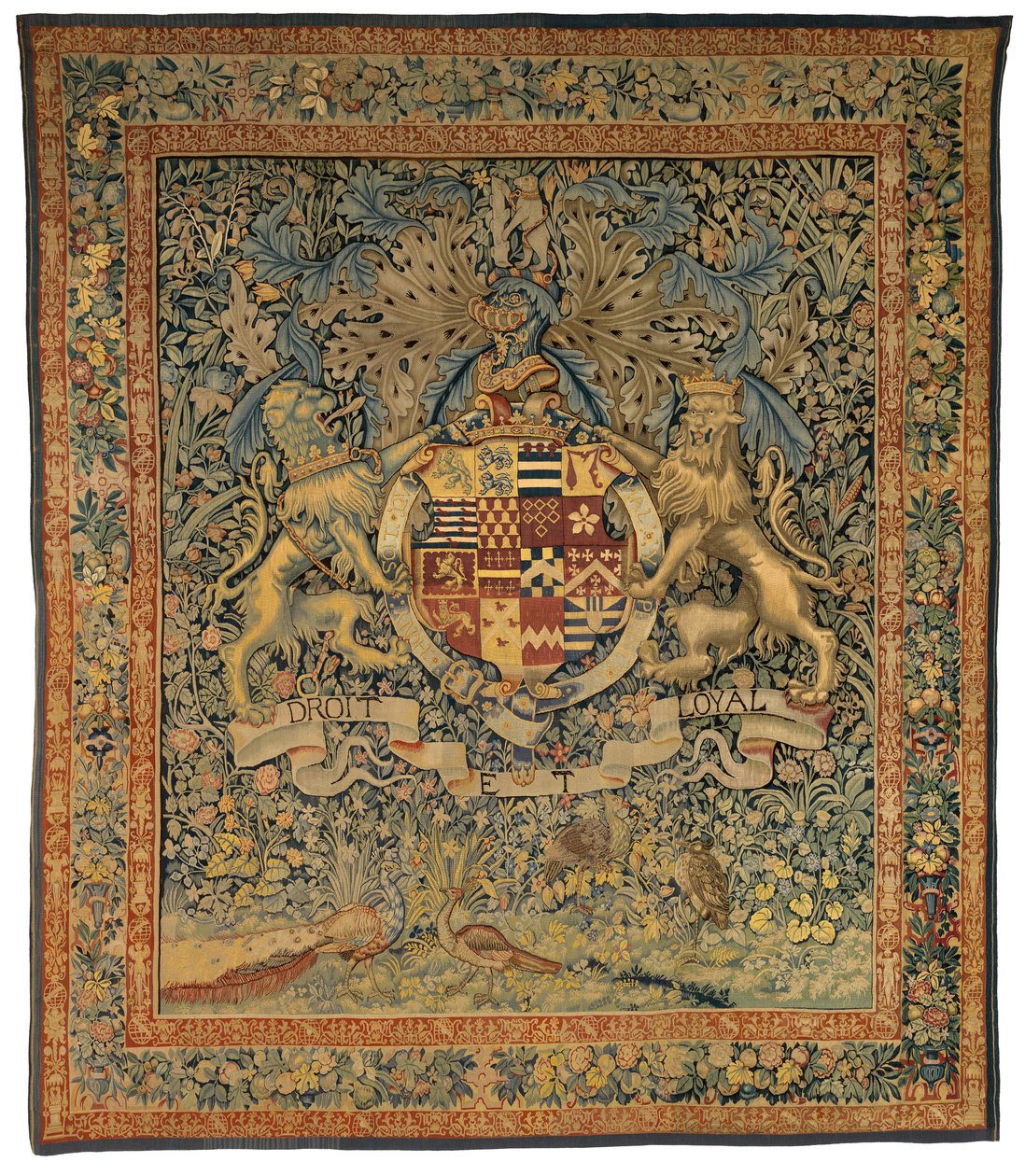 Zöld kárpit Robert Dudley, Leicester grófjának karjaival (a 47,1-es pár egyike), készült Flandriában, Belgiumban, 1570-85 körül (gyapjú és selyem) alkotó: Belgian School