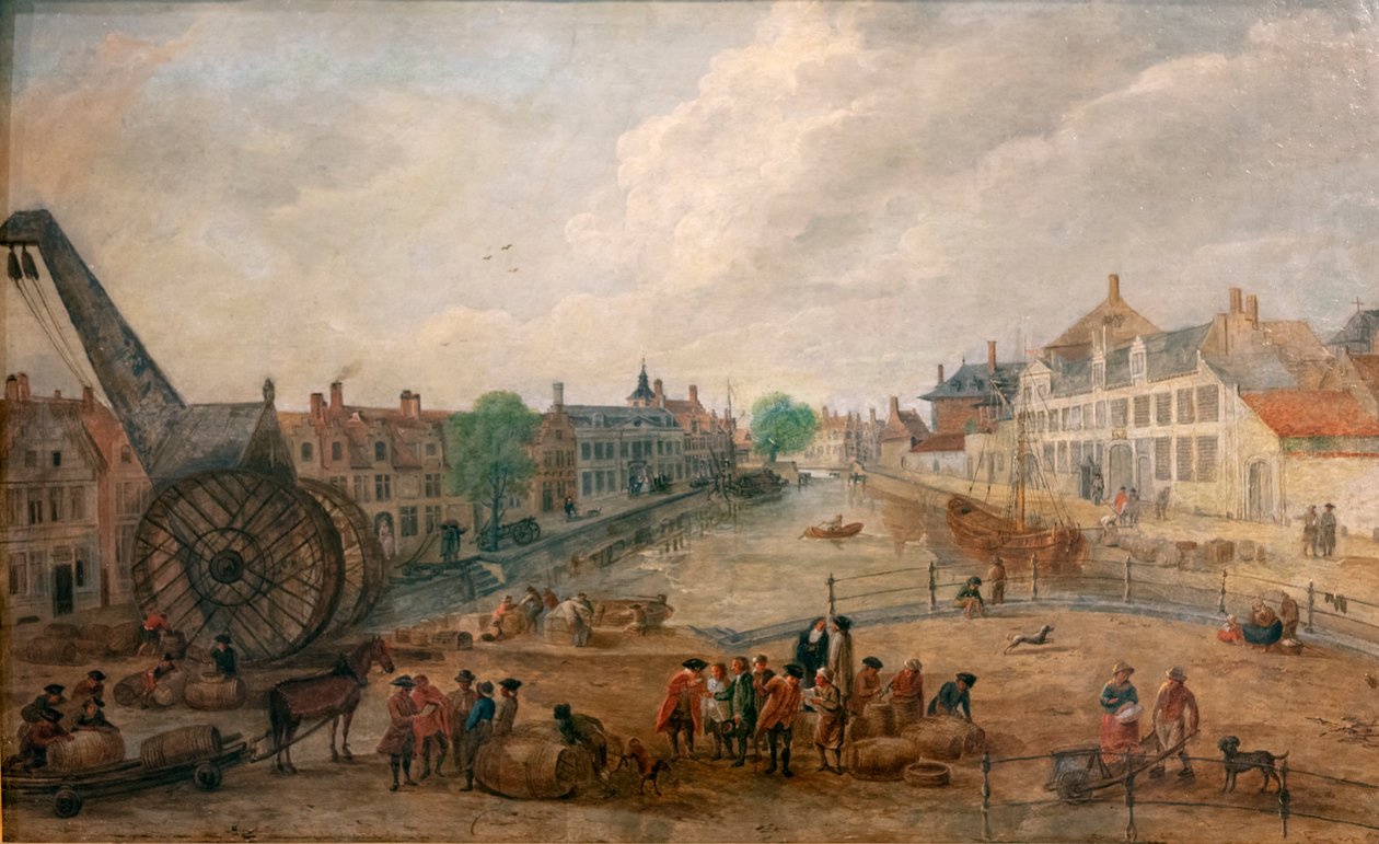 Gent Lievekaai és Augustijnenkaai látképe fadaruval, Engelbert van Siclers 18. századi festményének másolata alkotó: Belgian School