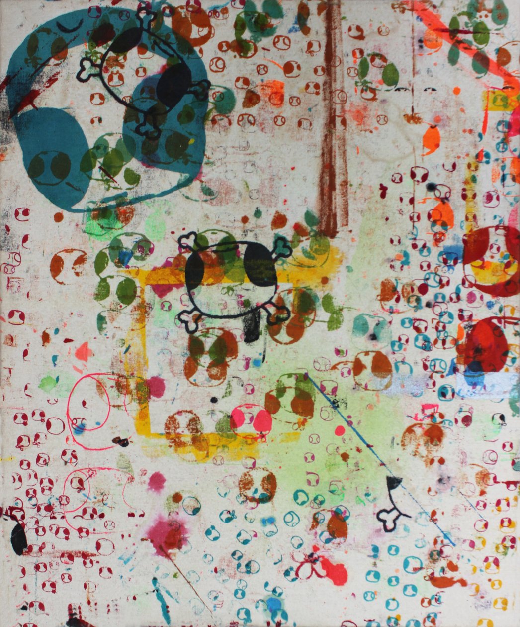 Mesélés, 2007 (szitanyomás nyers vászonra) alkotó: Bella Larsson
