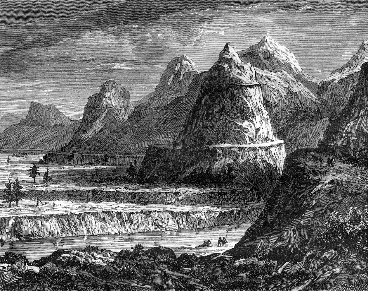 A Fraser folyó teraszai, British Columbia, Kanada, 19. század. alkotó: Bellel