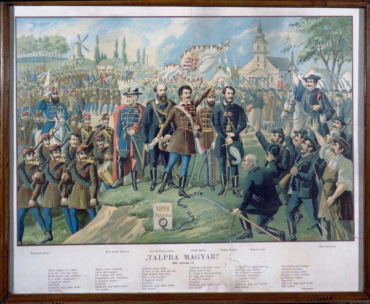 Petőfi Sándor (1823-49) és a híres "Talpra Magyar" kiáltványa 1848. március 15-én, 19. század vége. alkotó: Bellony Laszlo