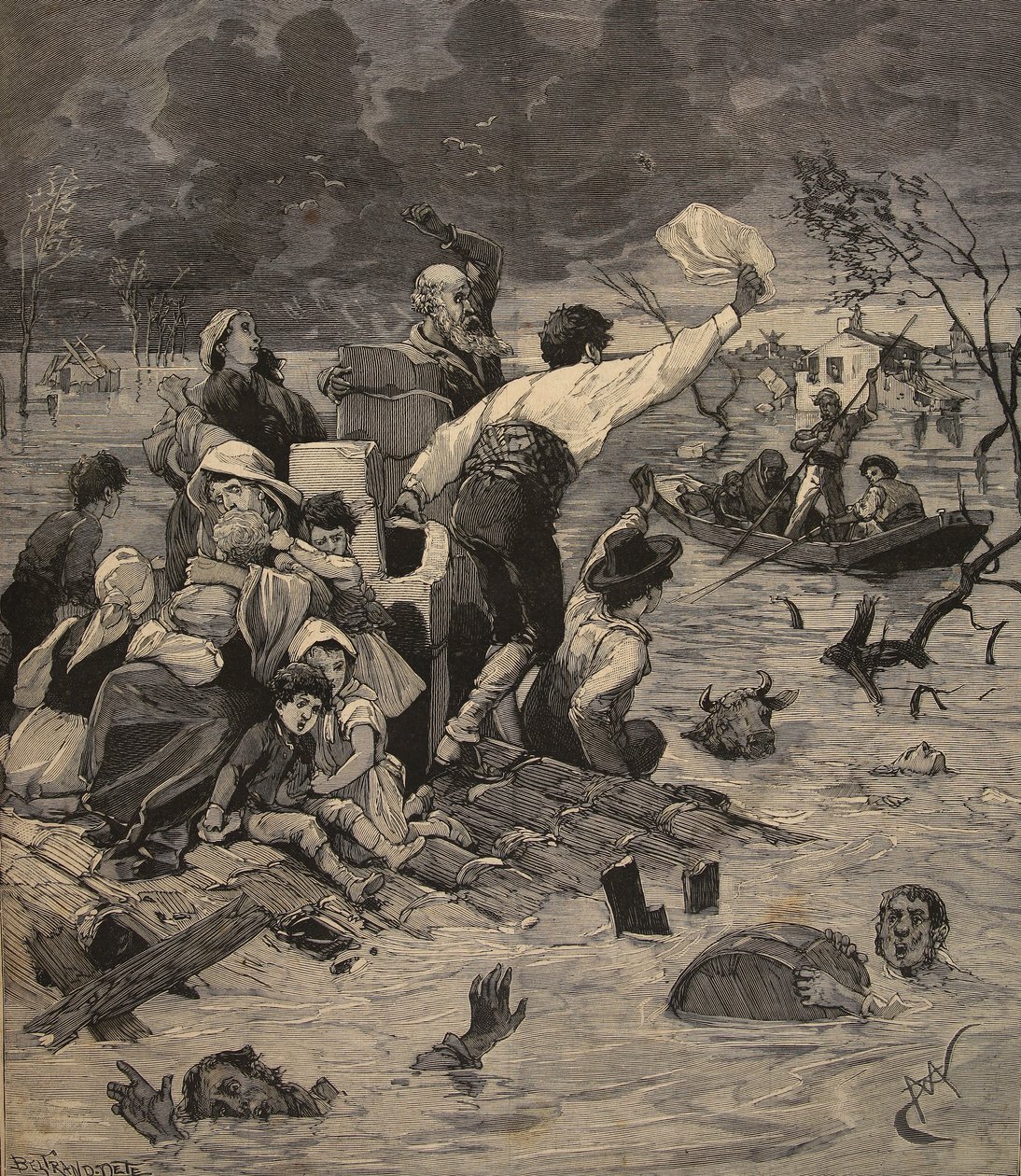 Áradások a spanyolországi Consuegrában, a „Le Petit Parisien”-ből, 1891. szeptember 27. alkotó: Beltrand and Clair Guyot, E. Dete