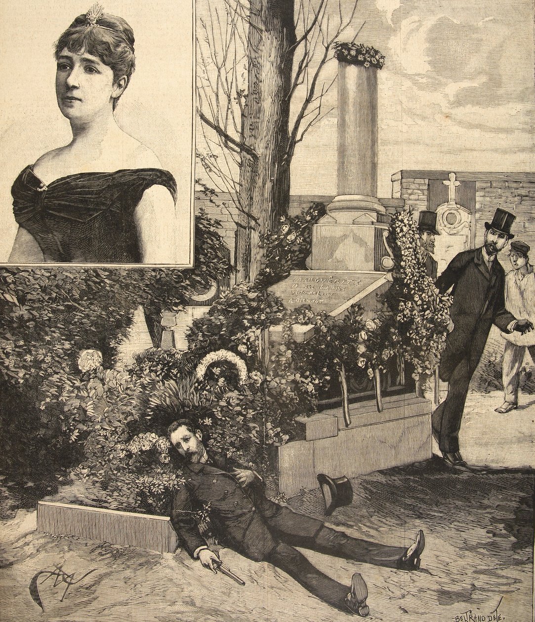 Boulanger tábornok öngyilkossága, a Le Petit Parisienből, 1891. október 11. alkotó: Beltrand and Clair Guyot, E. Dete