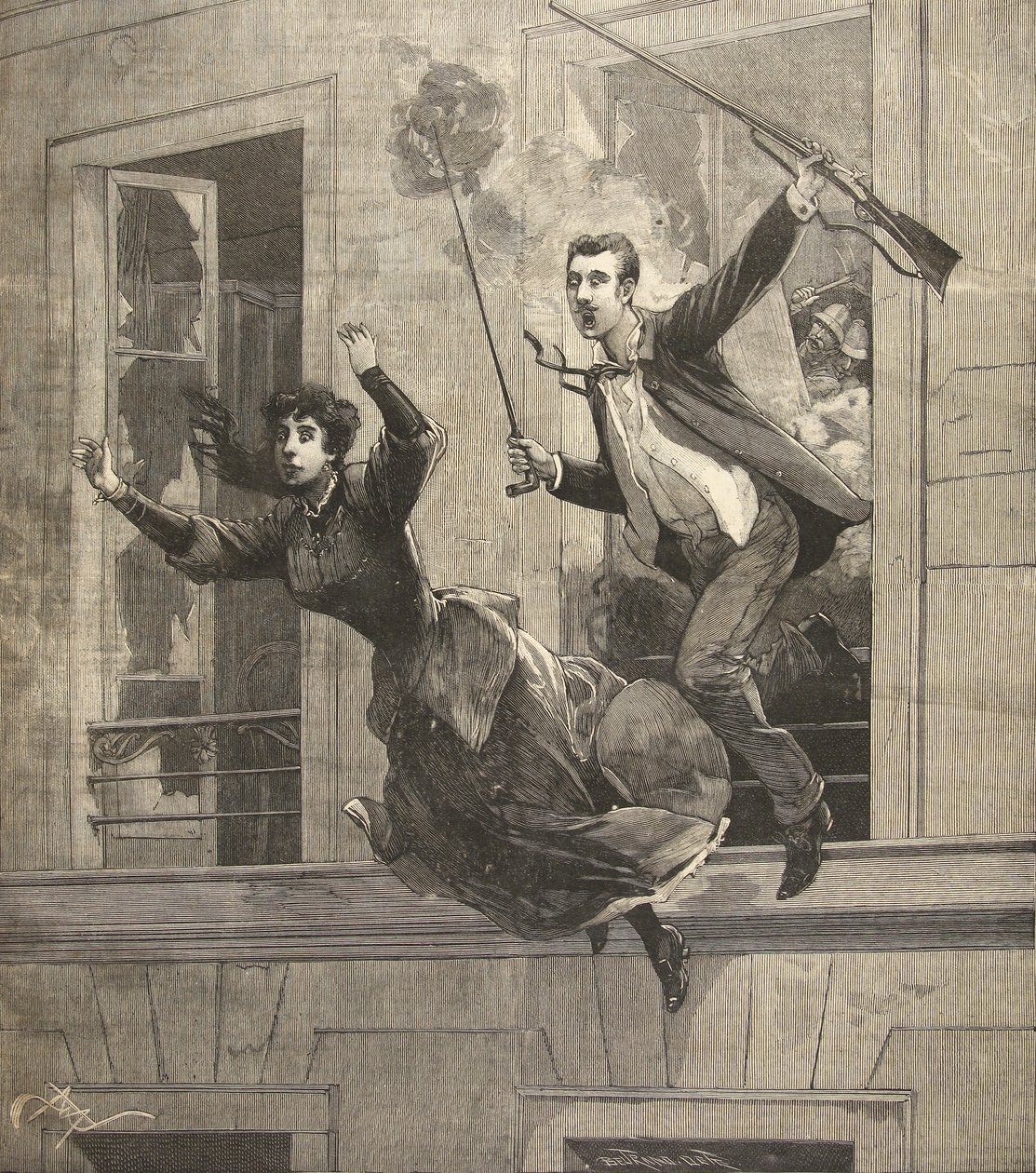 A Jacob Road-ügy, Párizs, a "Le Petit Parisien"-ből, 1891. július 12. alkotó: Beltrand and Clair Guyot, E. Dete