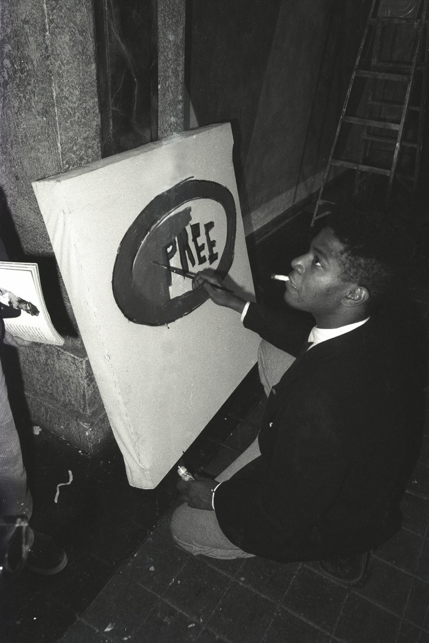 Jean-Michael Basquiat "Pree" című festménye az Area-ban, New Yorkban alkotó: Ben Buchanan