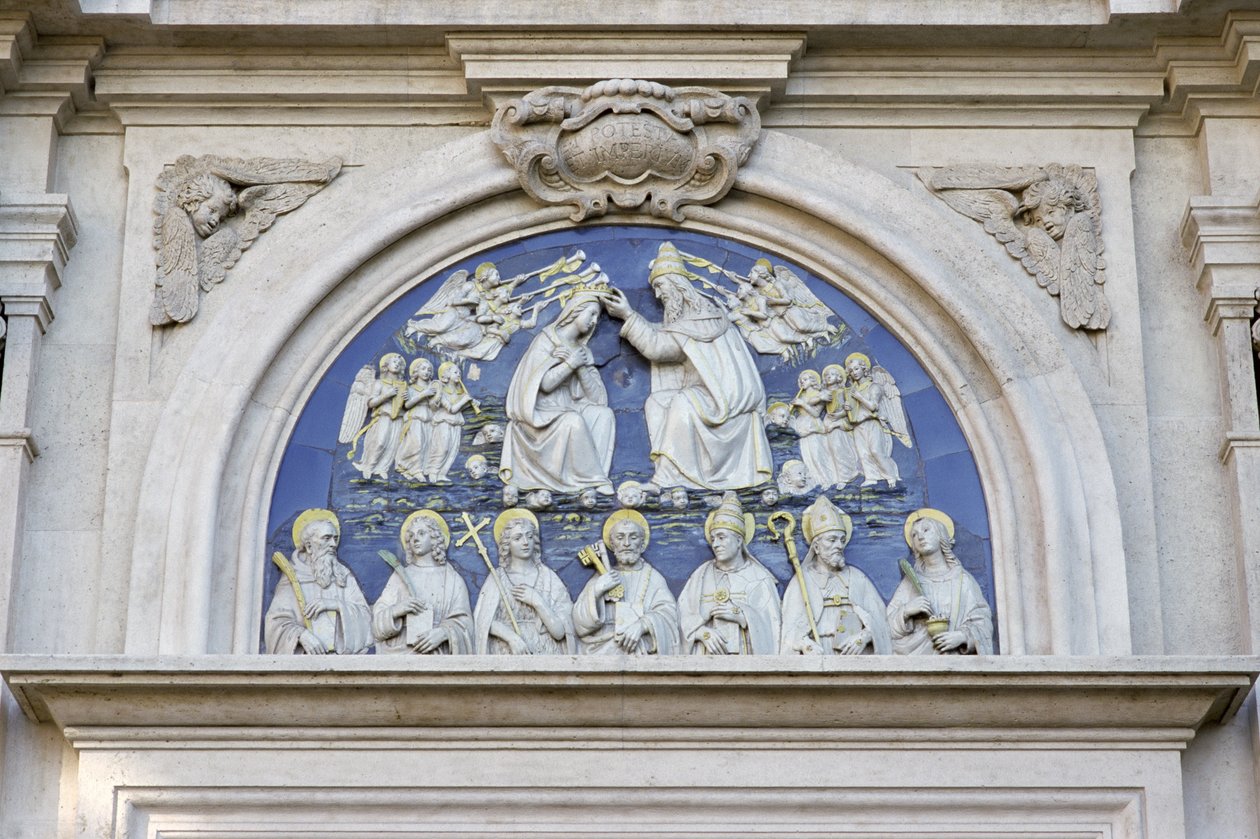 Szűz koronázása (mázas terrakotta) alkotó: Benedetto Buglioni